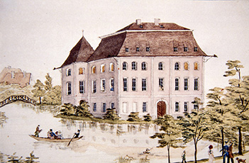 Das Wasserschloss Pürkelgut, Aquarell von Heinrich Klonke 1829
